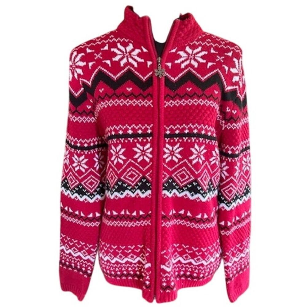 Y2K Breckenridge Petite Red Fair Isle Zip Cardigan Sweater – PL